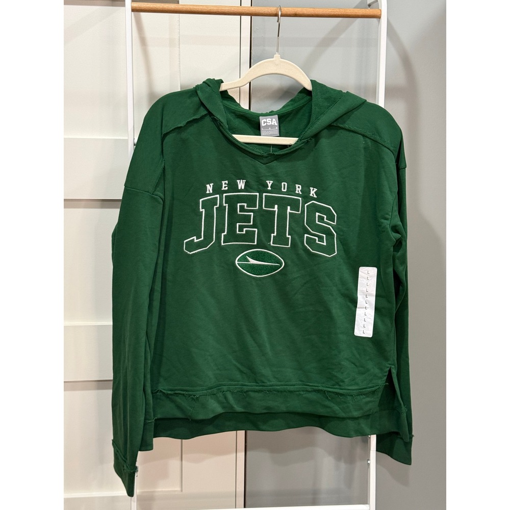 NFL New York Jets Women Green Hooded Sweatshirt L CSA NWT Y2K Grunge Lite Sporty